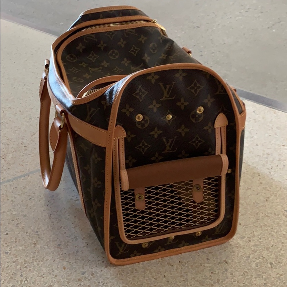 Louis Vuitton traveling dog bag.